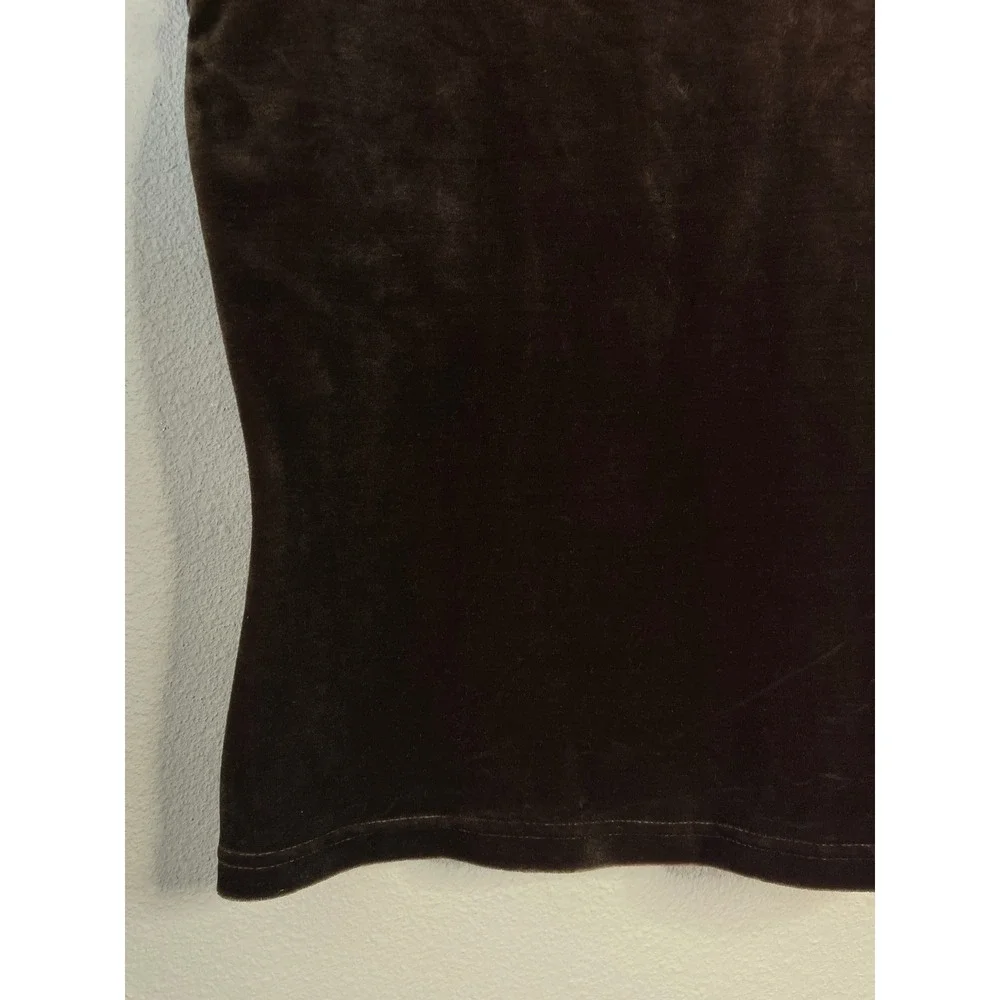 Sostanza Top Brown Velvet Mock Neck Short Sleeve Vintage 90s Stretch Medium